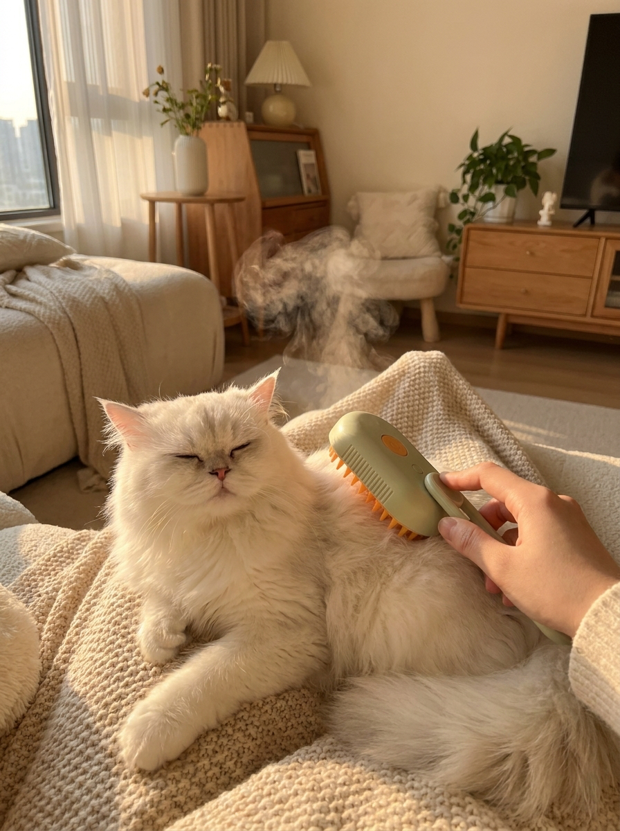 Gato relajado disfrutando del cepillado