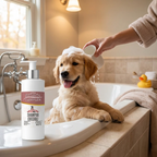 Cachorro en el baño con el Champú Retinol Complex