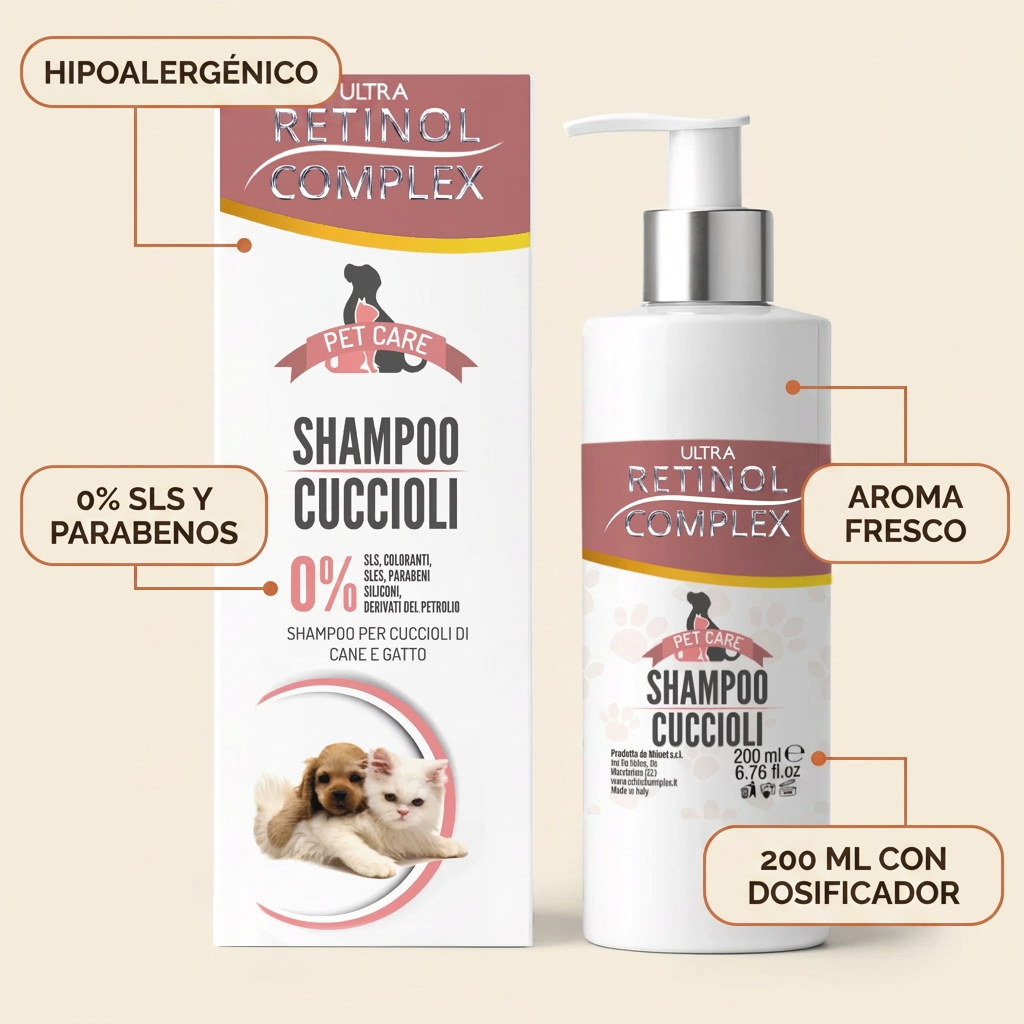 Características del champú: hipoalergénico, 0% SLS y parabenos, aroma fresco, 200 ml