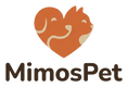 Logo MimosPet corazón perro y gato con texto, fondo transparente